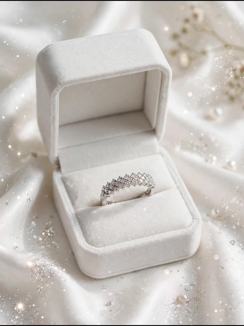 Sterling Silver Chevron CZ Band Ring in White